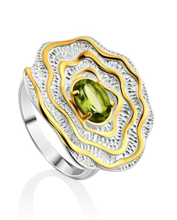 Gorgeous Silver Chrysolite Floral Ring, Ring Size: 8.5 / 18.5, image 