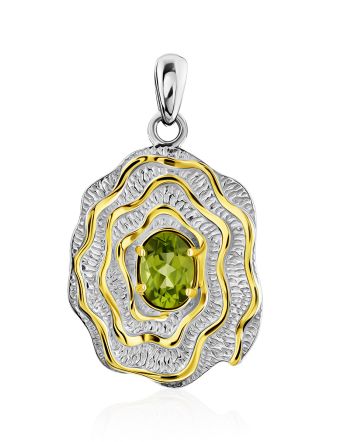 Gorgeous Floral Design Silver Chrysolite Pendant, image 