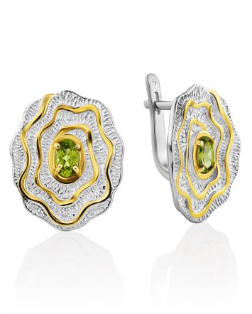 Gorgeous Silver Chrysolite Floral Earrings, image 