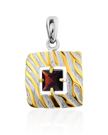 Geometric Design Gilded Silver Garnet Pendant, image 