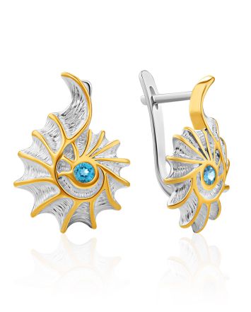 Shell Motif Silver Topaz Earrings, image 