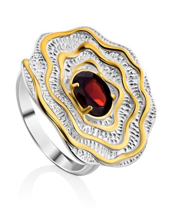 Floral Motif Silver Garnet Ring, Ring Size: 8.5 / 18.5, image 