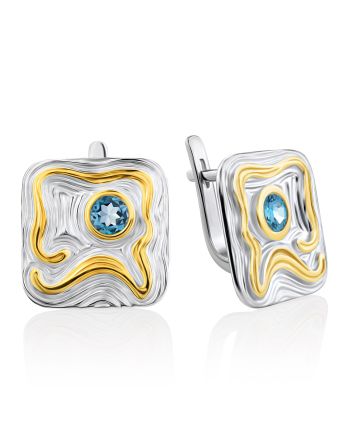 Abstract Design Silver Topaz Earrings, image 