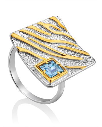 Geometric Design Silver Topaz Statement Ring, Ring Size: 9 / 19, image 