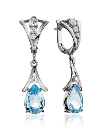 Amazing Silver Topaz Dangle Earrings With Crystals, image 