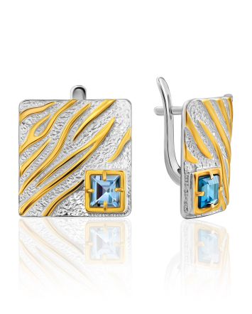 Square Silver Topaz Earrings, image 