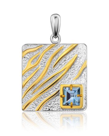 Bold Square Silver Topaz Pendant, image 