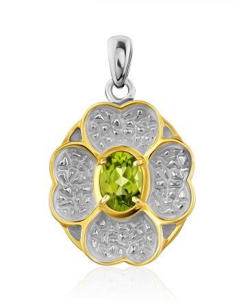 Four Petal Flower Design Silver Chrysolite Pendant, image 