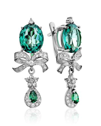 Fabulous Bow Motif Silver Quartz Earrings, image 