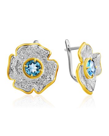 Floral Design Silver Topaz Earrings, image 