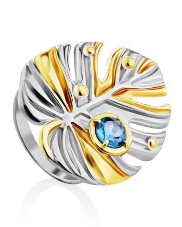 Leaf Design Silver Topaz Ring, Ring Size: 7 / 17.5, image 
