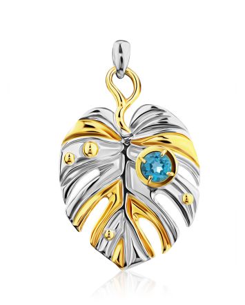 Leaf Design Silver Topaz Pendant, image 