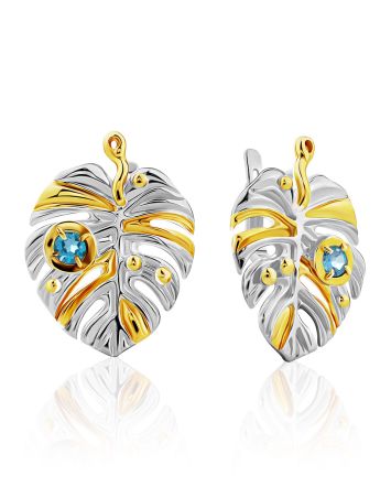 Wonderful Leaf Design Silver Topaz Earrings, image 