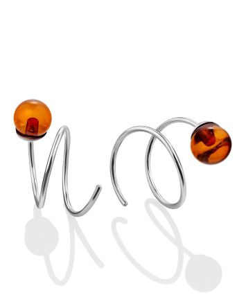 Spiral Design Silver Amber Earrings The Palazzo, image 