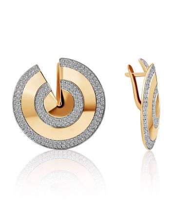 Gorgeous Disc Design Gold Crystal Earrings, image 