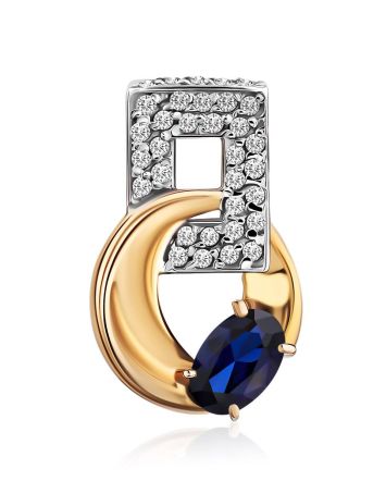 Geometric Design Gold Sapphire Pendant, image 