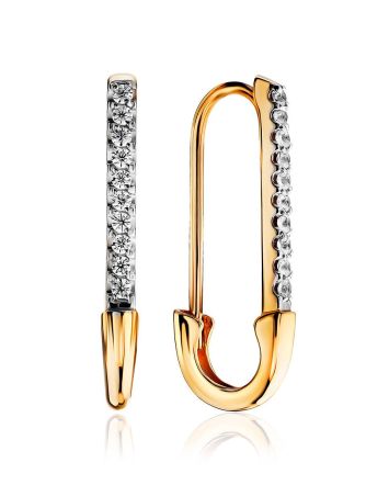 Trendy Gold Crystal Safety Pin Earrings, image 