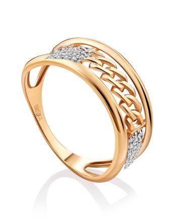 Chain Motif Gold Crystal Ring, Ring Size: 6.5 / 17, image 