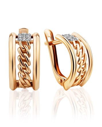 Chain Motif Gold Crystal Earrings, image 