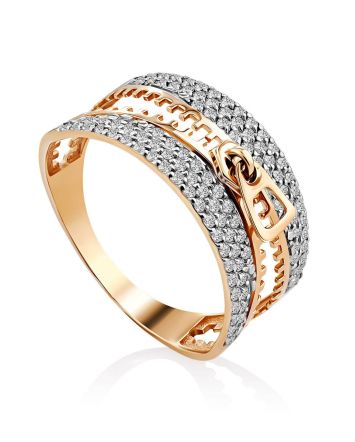 Zip Motif Gold Crystal Ring, Ring Size: 9.5 / 19.5, image 
