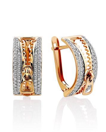 Zipper Design Gold Crystal Statement Earrings, image 