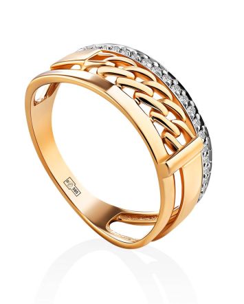Chic and Classy Chain Motif Gold Crystal Ring, Ring Size: 6.5 / 17, image 