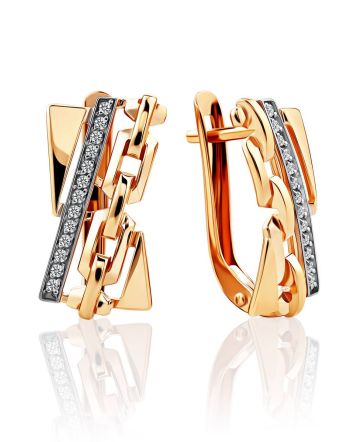 Stylish Chain Motif Gold Crystal Earrings, image 