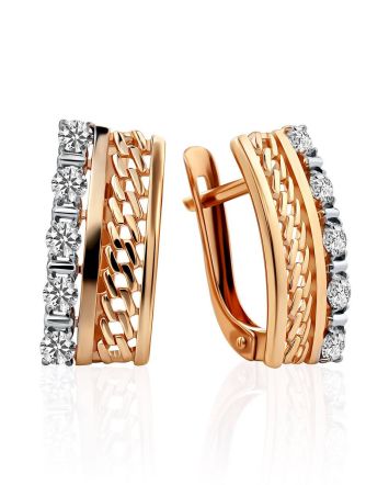 Stylish Gold Crystal Earrings, image 