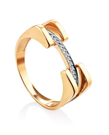 Contemporary Design Gold Crystal Ring, Ring Size: 8 / 18, image 