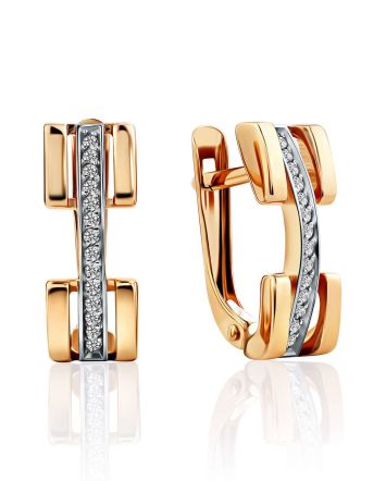 Contemporary Design Gold Crystal Earrings, image 