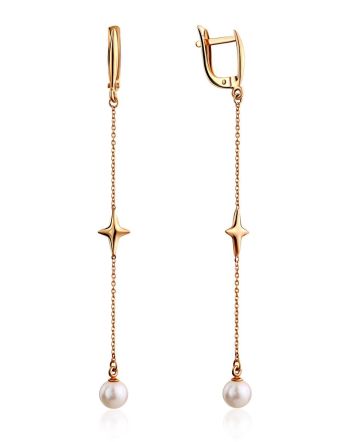 Chic And Classy Gold Pearl Chain Earrings, image 