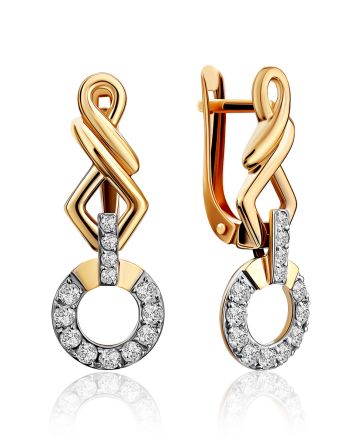 Stylish Gold Crystal Latch Back Earrings, image 