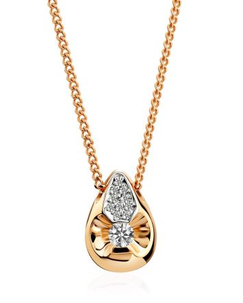 Classy Teardrop Design Gold Diamond Necklace, image 