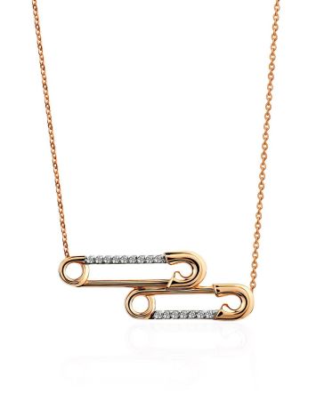 Trendy Gold Crystal Safety Pin Necklace, image 