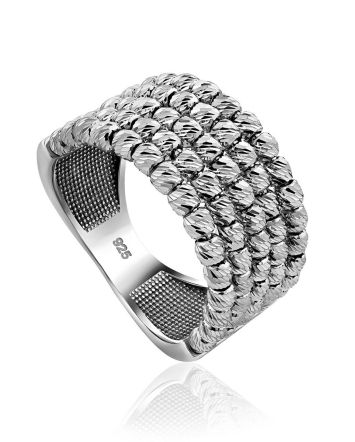 Sophisticated Design Silver Beaded Ring The Sparkling, Ring Size: 6 / 16.5, image 