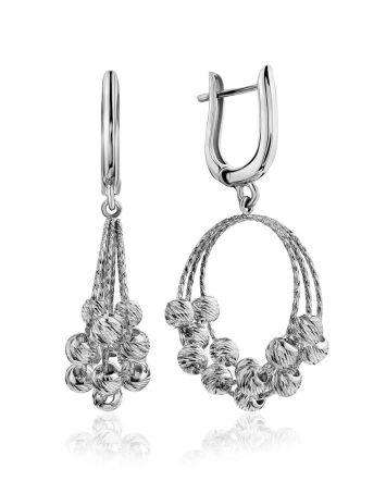 Glittering Silver Dangle Hoop Earrings Thе Sparkling, image 