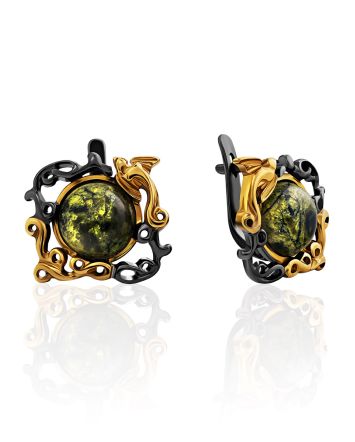 Filigree Design Silver Serpentine Earrings, image 