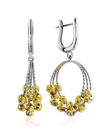 Bicolor Silver Dangle Hoop Earrings The Sparkling, image 