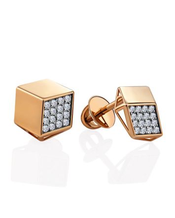 Geometric Gold Crystal Stud Earrings The Roxy, image 