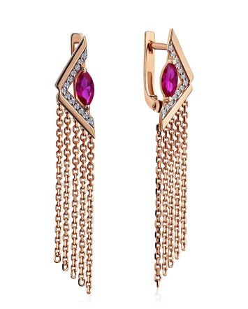 Glam Style Gold Ruby Corundum Earrings, image 