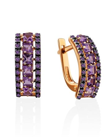 Romantic Style Gold Amethyst Earrings, image 