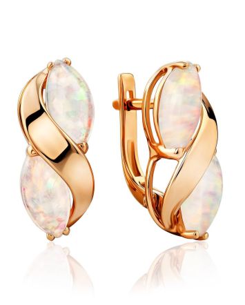 Ultra Feminine Gold Opal Earrings, image 