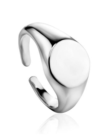 Glossy Silver Signet Ring The ICONIC, Ring Size: Adjustable, image 