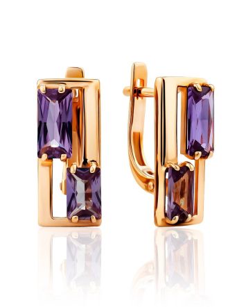Geometric Design Gold Alexandrite Earrings, image 