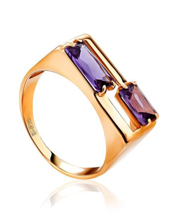 Geometric Deisgn Gold Alexandrite Ring, Ring Size: 7 / 17.5, image 