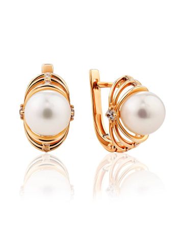 Classy Gold Pearl Earrings, image 
