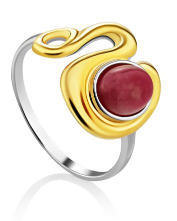 Sleek Gilded Silver Rhodonite Ring, Ring Size: 7 / 17.5, image 