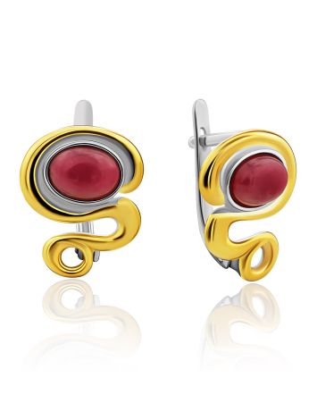 Bright Gilded Silver Rhodonite Earrings, image 
