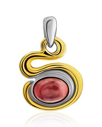 Bright Gilded Silver Rhodonite Pendant, image 