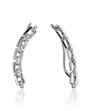 Fashionable Chain Design Silver Climber Earrings, image 